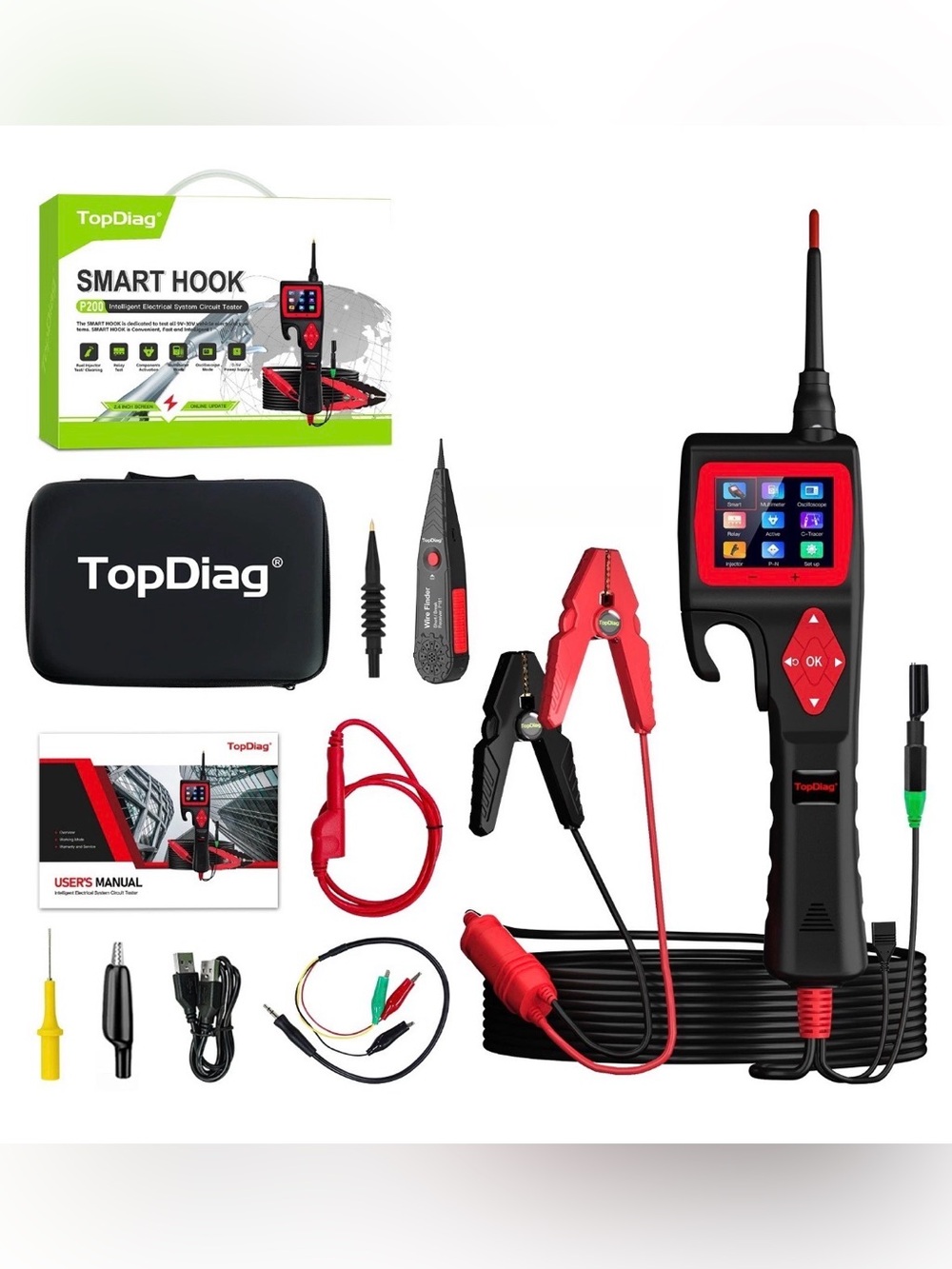 TopDiag P200 Smart Hook Power Probe Car Circuit Analyzer 9V-30V Injector Tester